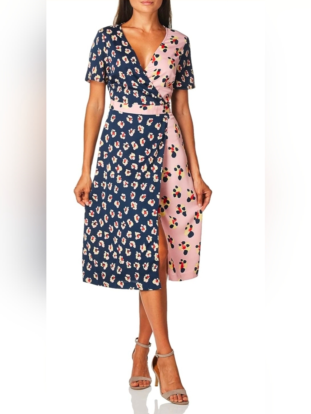 BCBGeneration Navy and Pink Contrast Floral Wrap Midi Dress. NWT - Picture 8 of 9